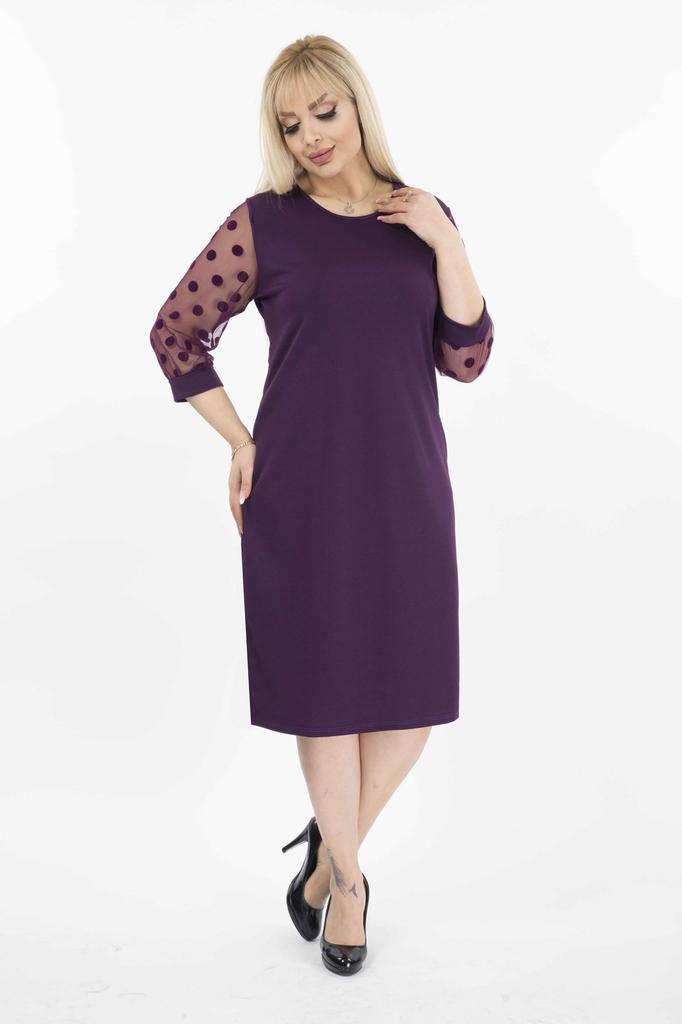 Women's Big Size Dress Polka Dot Flocked Sleeve Plus Size Dress 9B-2141