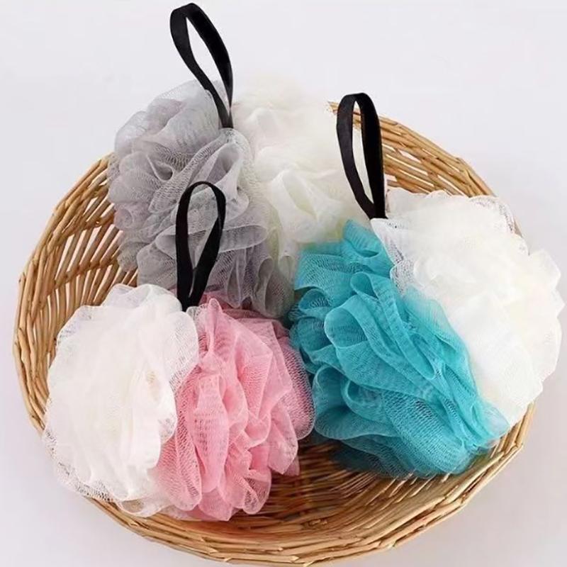 Große zweifarbige Duschbälle, bunte, weiche, gefrostete Schaumbadblume aus PE, weiches Schrubbernetz, zweifarbige Badeblume