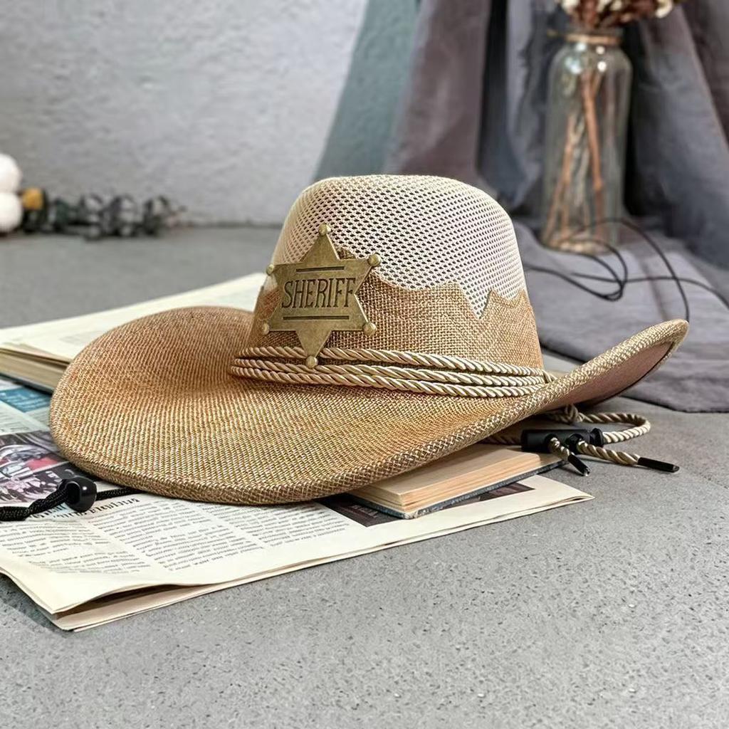 Popular European, American and Western Cowboy Hats, Men's and Women's Outdoor Fashion Splicing Hollow Breathable Anti-sun Hats