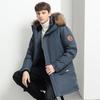 Giacca da uomo in piumino con collo in pelliccia, invernale, di media lunghezza, da lavoro, con tasche grandi, casual, ampia e spessa