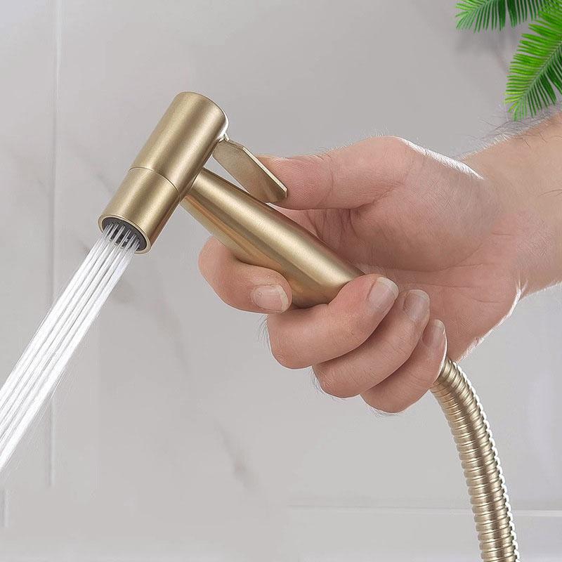 Brushed Gold Bidet Faucet Toilet Sprayer Douche Hygienic Shower Handheld Bidet Spray Shower Set Single Cold Water Tap
