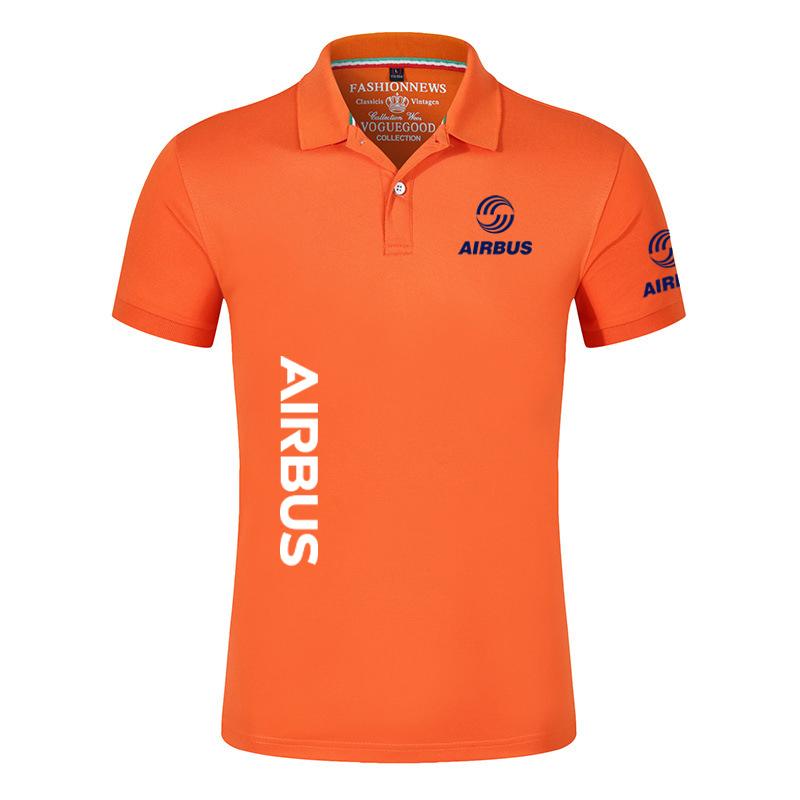 New Solid Color Men AIRBUS AVIATION Flight Lapel Polo Shirt Bare Stand Collar T-shirt European Loose Short Sleeves Tops