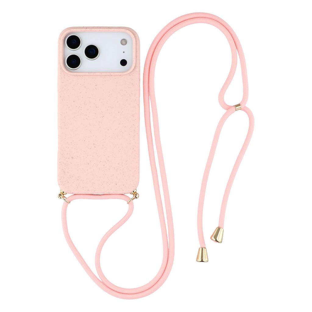 For iPhone 17 Pro Case Biodegradable Wheat Straw+TPU Eco-Friendly Phone Cover with Lanyard