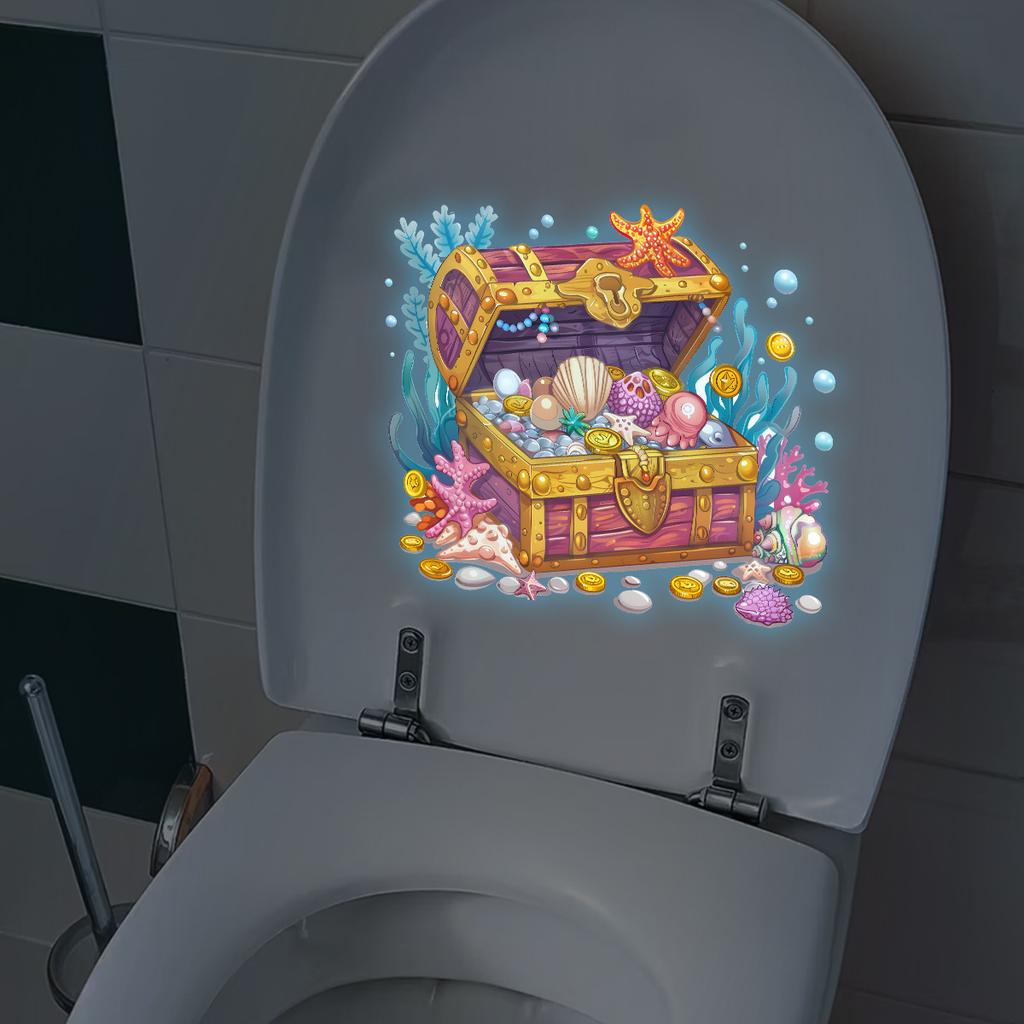 Nightlight Underwater Treasure Toilet Decal - Waterproof and Glowing Bathroom Decorative Sticker