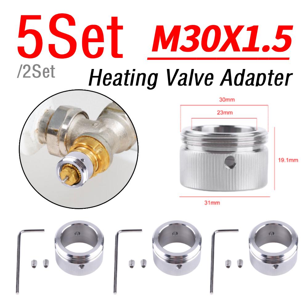 2/5Sets Heating Valve Adapter 304 Stainless Steel Radiator Thermostat Adapter M30 X 1.5 Thermostat Adapter for Ra Rav Ravl Valve