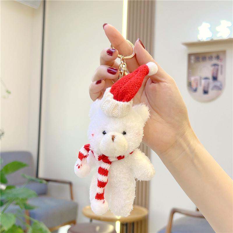 1Pcs Xmas Home Decoration Kawaii Plush Bear Doll Christmas Tree Pendant Soft Mini Bear Cute Doll Keychain Kids Christmas Gift