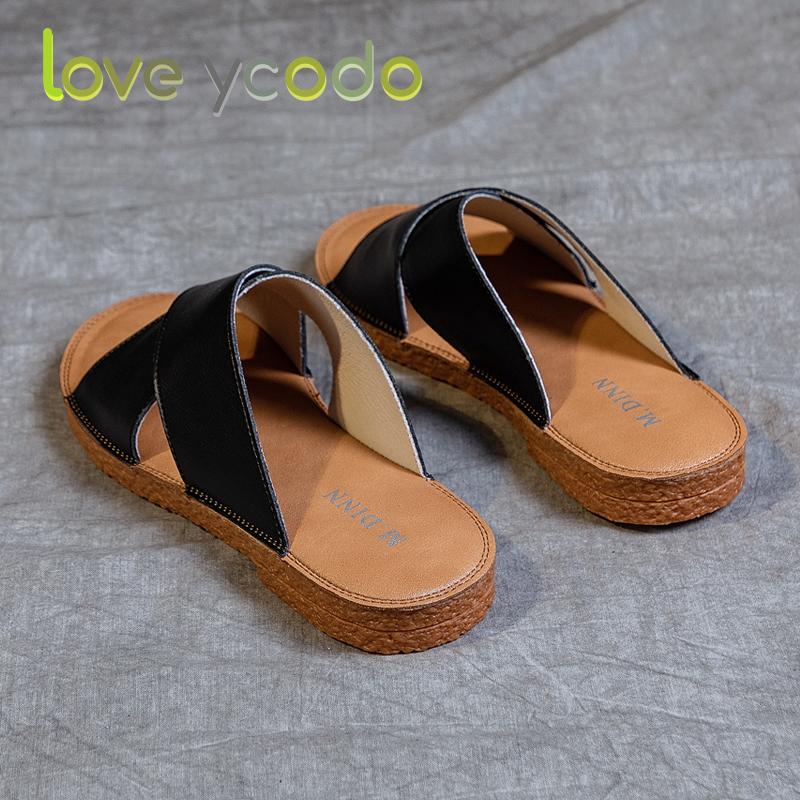 love ycodo Brand Summer Women's and Student Natural Leather Slippers Size 35-43