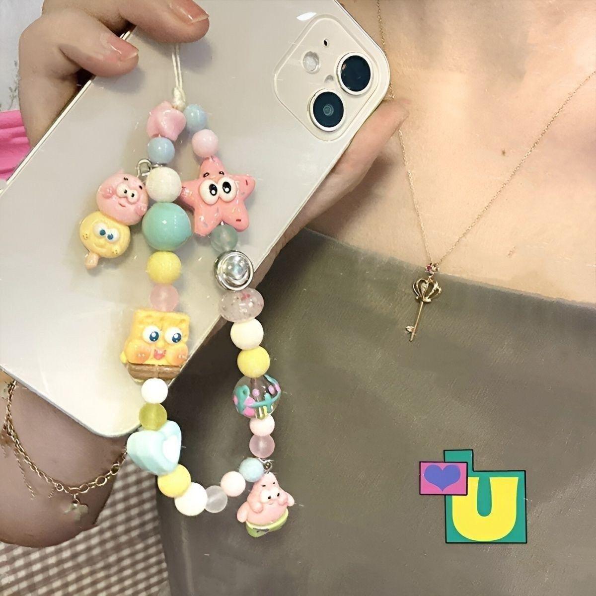 

Подвеска для телефона и камеры в виде бисера SpongeBob - милый подарок для девушки