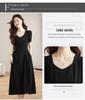 Hepburn-Inspired Women's U-Neck A-Line Summer Dress, Short-Sleeve, Slimming, Waist-Cinching, Long Style
