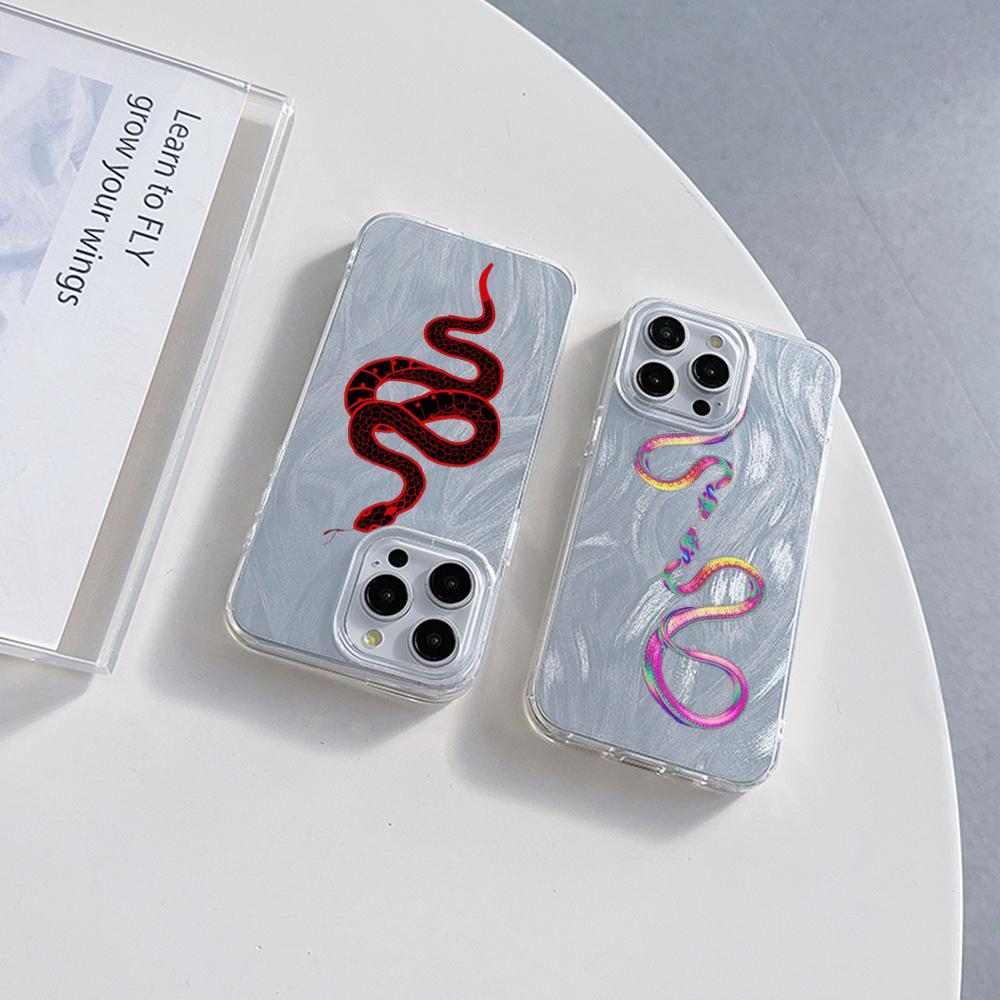 N73 Black Gold Snake Design Clear Frame Case for Samsung S25 Ultra iPhone 16 Pro Max Xiaomi Redmi Note 13 Feather Chiffon Texture Silver Plated Cover