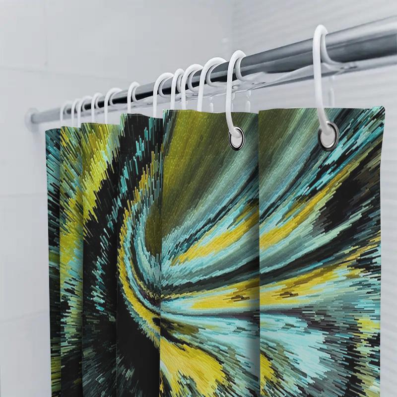 Modern Colorful Shower Curtain With Abstract Print For Bathroom Decor Green Blue Yellow Black White Gray Artistic Design Waterpr