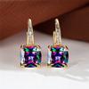 Blue Zircon Square Stone Luxury Crystal Rainbow Hoop Earrings Boho Gold Color Engagement Wedding For Women
