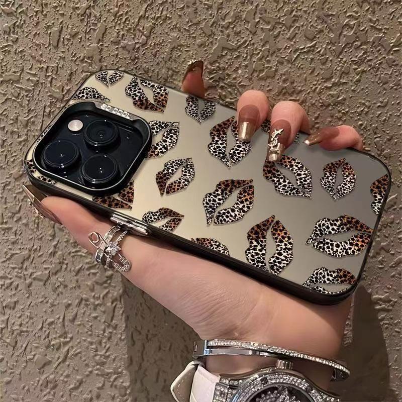 Leopard Print iPhone 13-17 Pro Case with Lipstick Holder