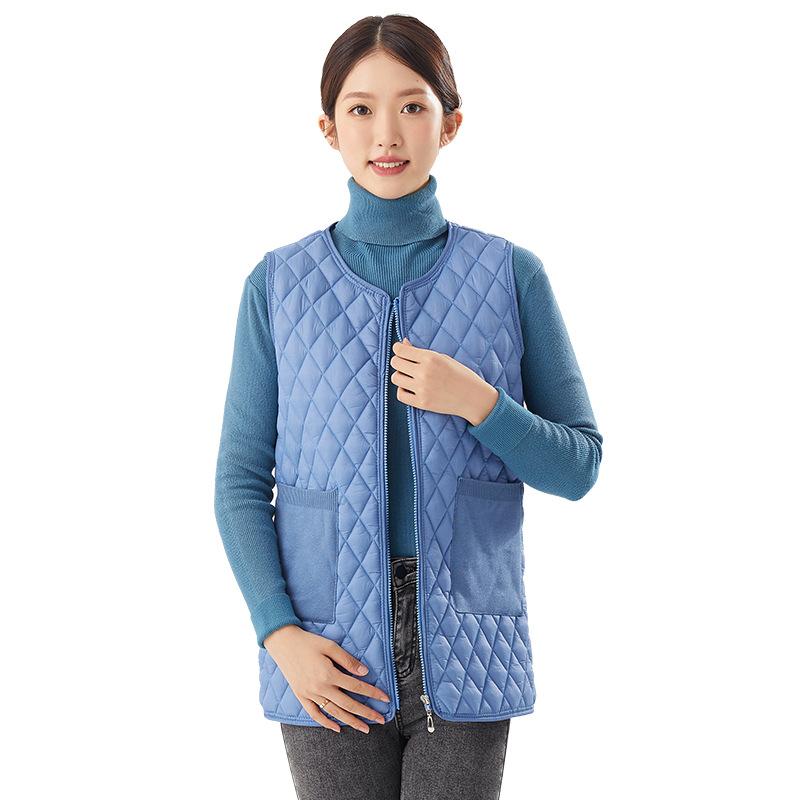Autumn and Winter Women's Mid-length Cotton Vest Warm Zipper Pockets In The Youth Vests Fashionable and Warm Girlfriends' Wear