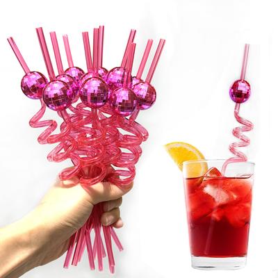 10/20 Stück Discokugel-Strohhalme Rosa Silber Spiegel-Strohhalm Wiederverwendbare Kunststoff-Cocktail-Trinkhalme Partyzubehör