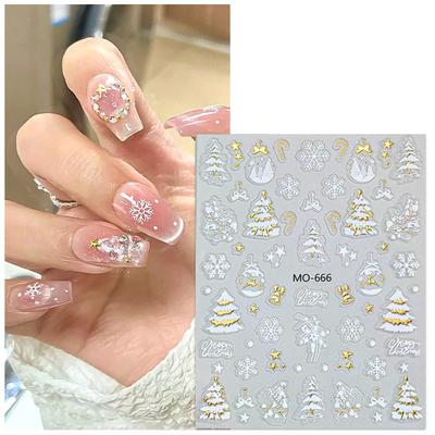 Gold Christmas Nail Art Stickers Bronzing Xmas Tree Snowflake Snowman Star Sliders Cartoon Deer New Year Manicure Decal