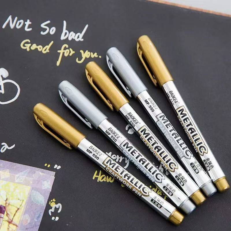 Office School Supplies Baoke MP550 Metallic Craft Pen Gold Marker Silver Sign Signature Calligraphy Water Based Kawai Supplies