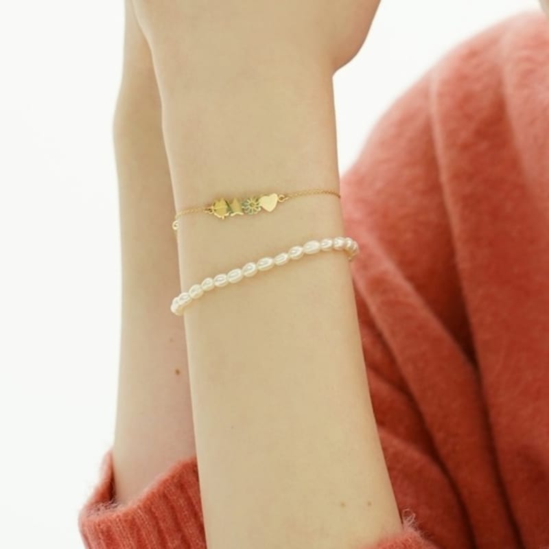 BONBEAU Breeze pear simple layered bracelet layered rice grain freshwater pearl bracelet 4mm 5mm
