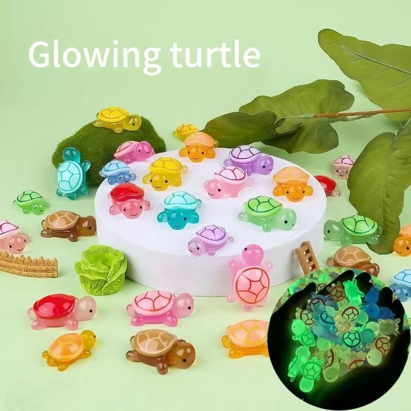 Mixed Mini Glowing Turtle Resin Miniature 3D Cartoon Dopamine Colored Resin Art Decorations DIY Phone Case Desktop Crafts
