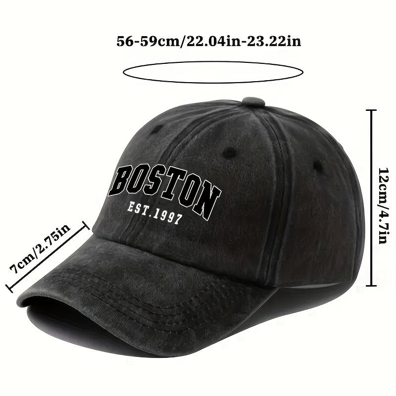 New Washable Retro Baseball Cap With Boston Print, Unisex Couple Style, Adjustable Washable Baseball Cap