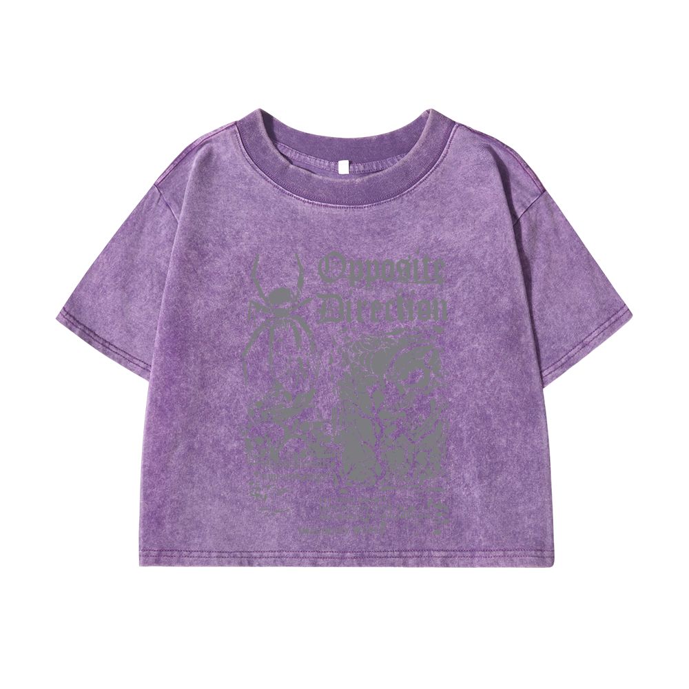 Womans Cotton Crop Washed T-Shirts Scary Spider Skull Prints Short Sleeve Oversize O-Neck Distressed Tops Clothes