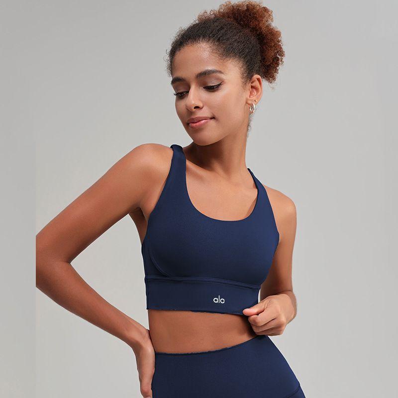 

Aloneadv Yoga Clothes Vest Women High Strength Shockproof Fitness Bra Cross Beauty Back Pilates Sports Underwear Navy blue XL