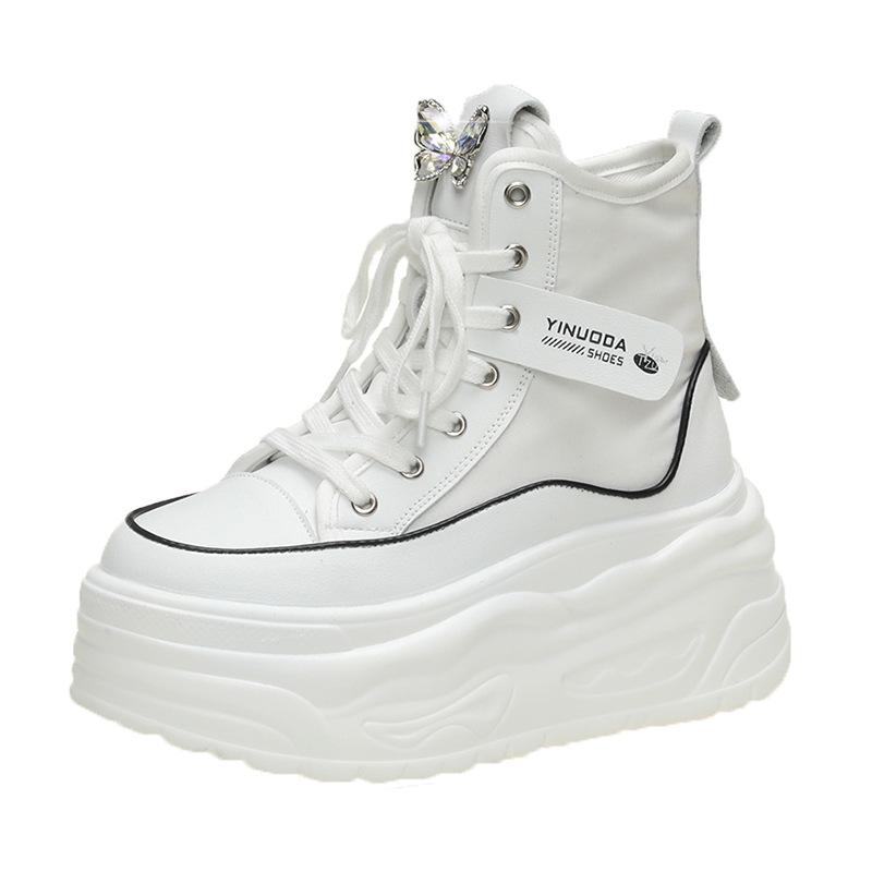 Fashion Women's High-top Canvas Boots, Rinse Boots, Wedge Heel Sneakers, Optical Soles, Ankle Boots, Spring and Autumn Fashion, 8 Cm