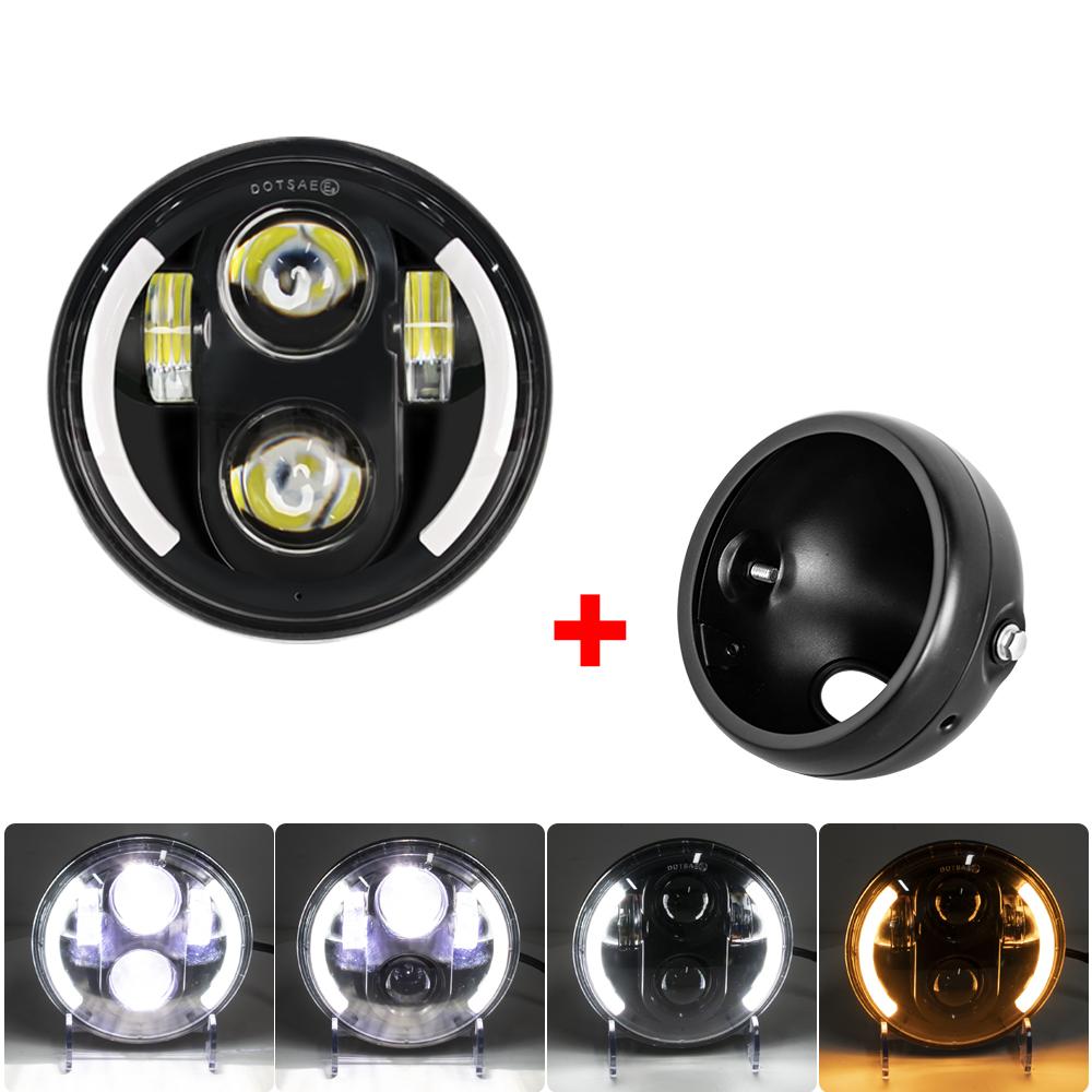 5.75 Inch Motorcycle Led Headlight Universal 6.5" Round Head Light for Harley Sportster Cafe Racer Honda Yamaha Suzuki Custom