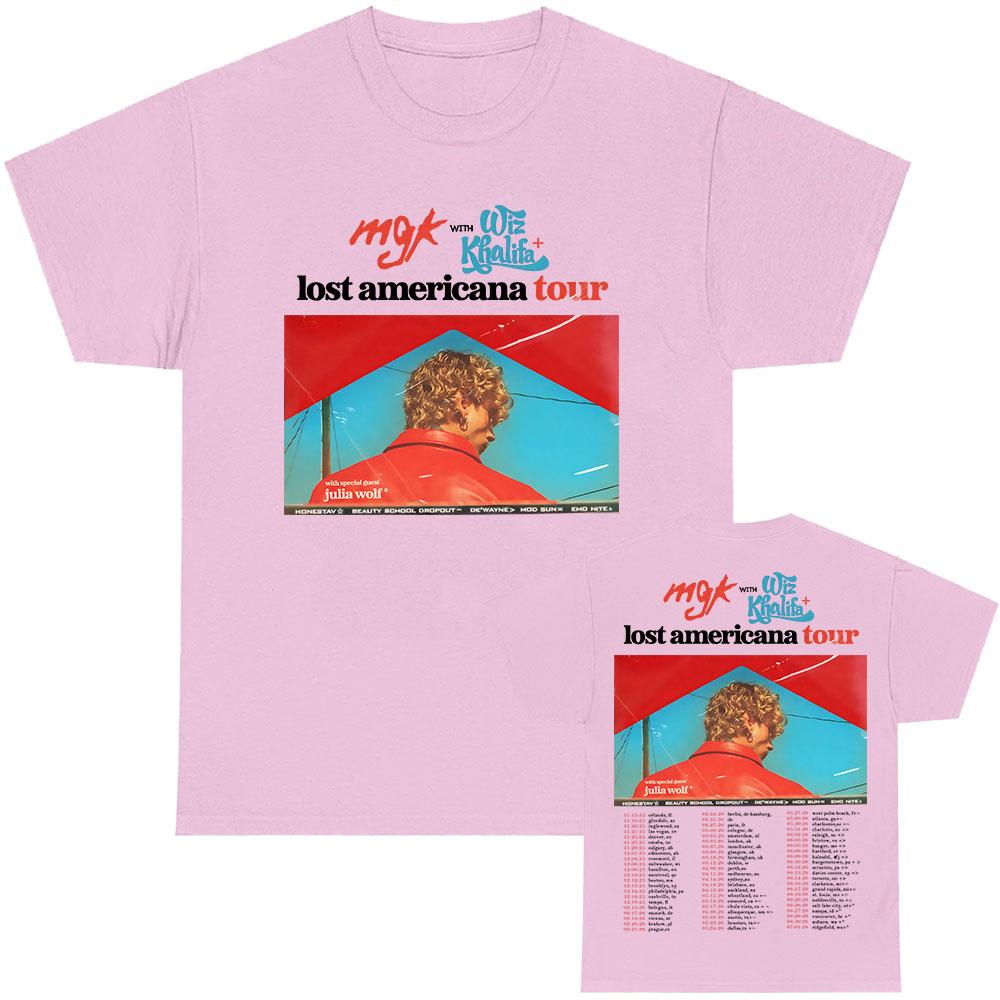 MGK Lost Americana Tour T-Shirt Machine Gun Kelly Sänger Grafik T-Shirt Baumwolle Kurzarm Lässig Herren/Damen T-Shirt Streetwear