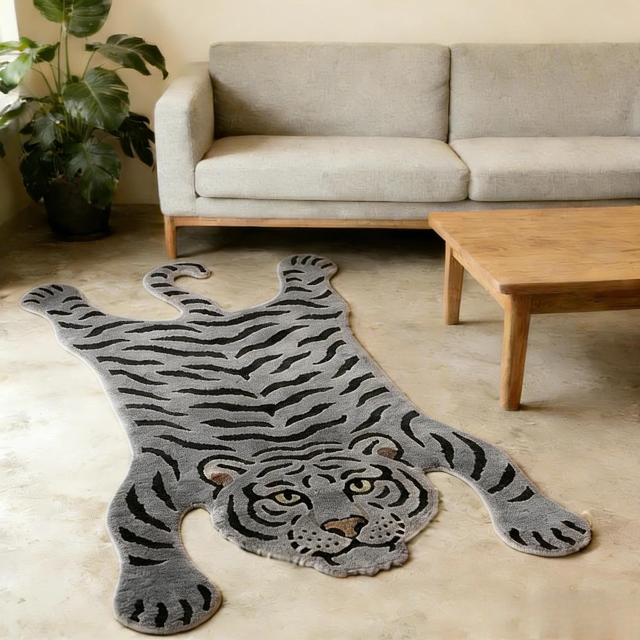 Tijgerprint Pluizig Vloerkleed Niet-Glijdend Zacht Pluche Tapijt Onregelmatig Shaggy Kunstbont Vloermat Voor Woonkamer Slaapkamer Decoratie 50x120cm
