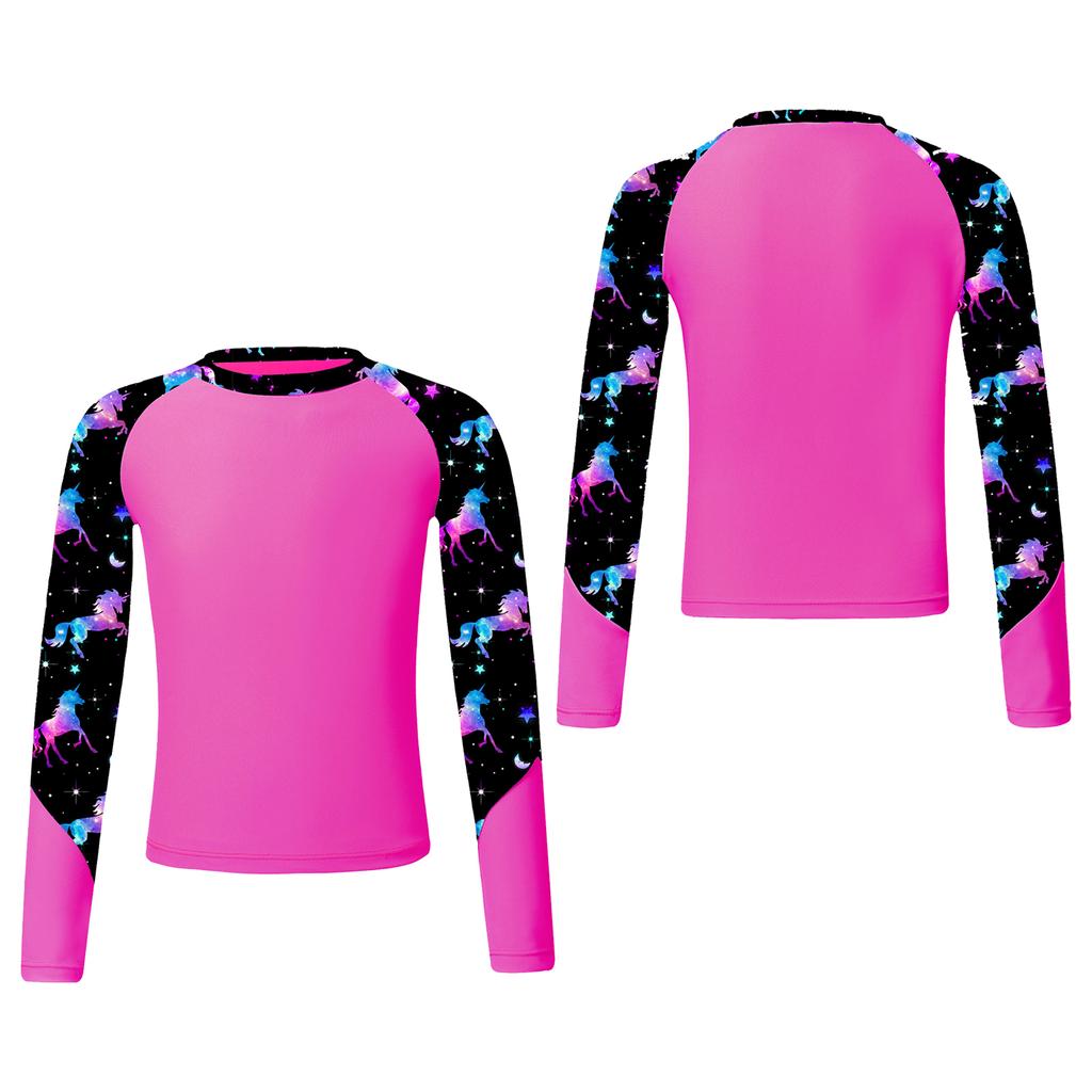 Girls' Swimsuit Long Sleeve UPF50+ Rash Guard Top Swimming Shirt Swimwear