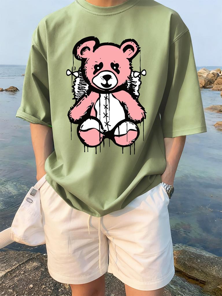 Cartoon Bear Preparing To Rest Prints TShirts Womens Summer Cotton Tops ONeck Comfortable Loose Short Sleeve Casual Clothes