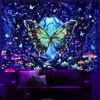 Galoker Blacklight Butterfly Tapestry Fantasy Forest Tree Tapestry UV Reactive Plant Floral Wall Tapestries Neon Tree of Life Tapestries Wall Hanging