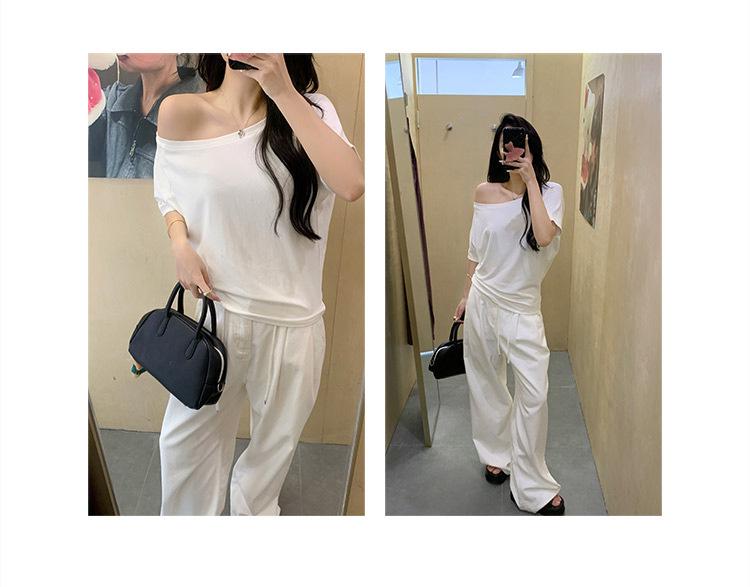 2026 Summer Plus Size Women's One-Shoulder T-Shirt - Slimming, Tummy Concealing, Pure Cotton, Versatile Casual Top