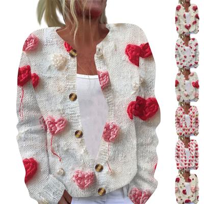 Women's Fashion Printed Long Sleeve Knitted Cardigan Button Down Jacket