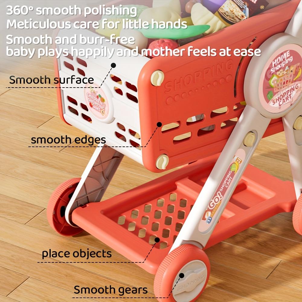 31pcs Kids Play Shopping Cart Set, Red and Green, Made of Other Plastic Material, with Play Food Fruit Vegetable Dessert and Shop Accessories
