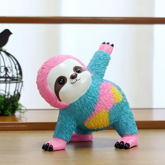 Colorful Yoga Sloth Statue Simulation Sloth Resin Figurine Sculpture Home Office Yoga Gym Desktop Decoration Ornament