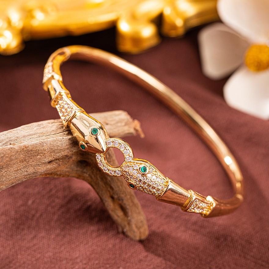 European American High-End Fashionable Light Luxury Gold Plated Snake-Shaped Open Zircon Cuff Bracelets Women New Cross-Border