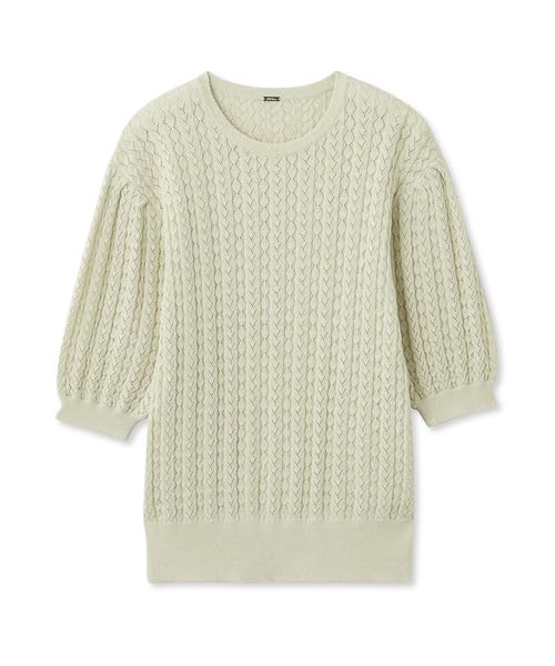 Mira Owen Puff Sleeve Crochet Knit YEL Top, 09WNT242941, Women's,
