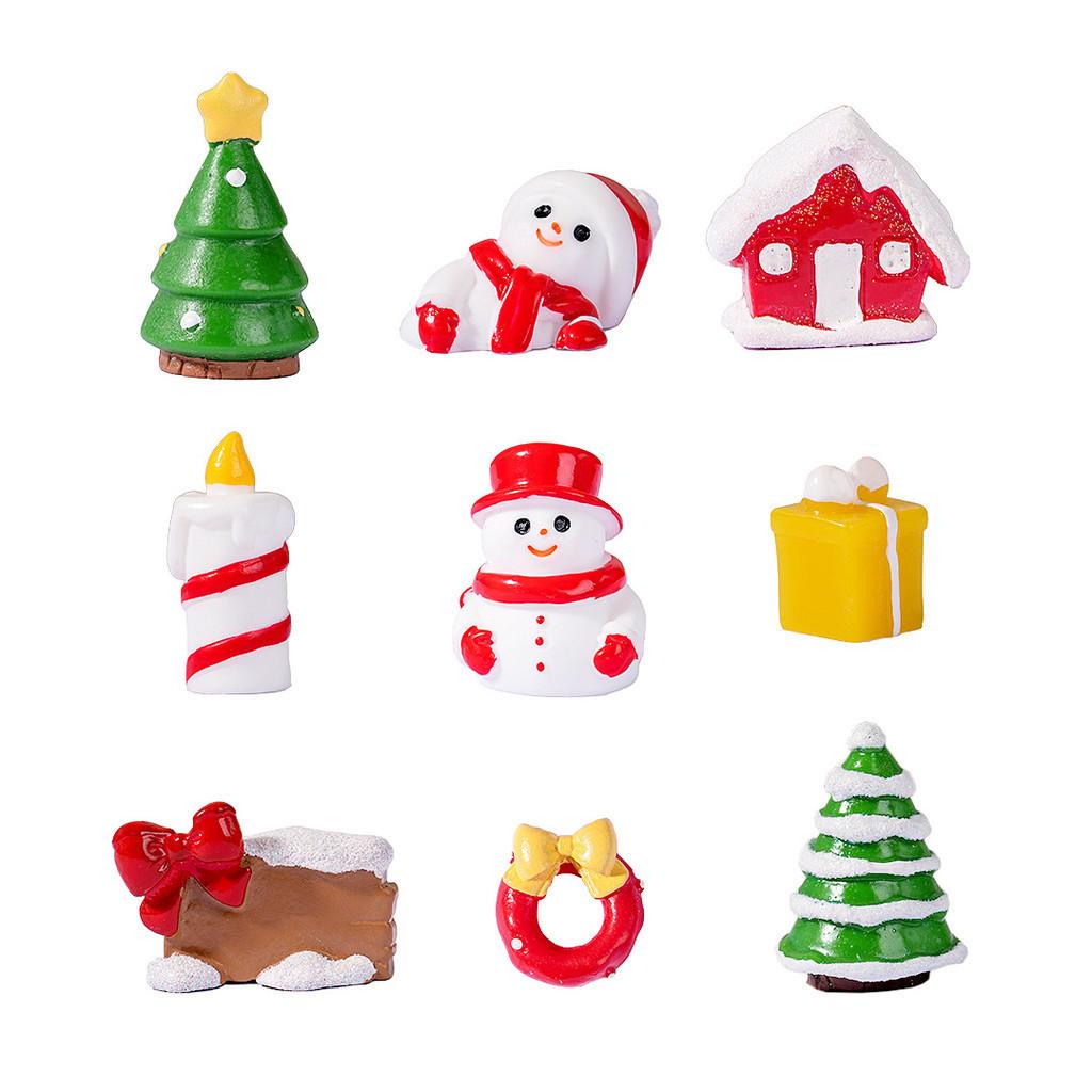 Playful Christmas Resin Miniature Set Snowman Santa Tree House For Touch Festive
