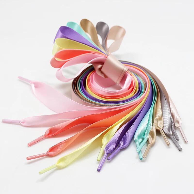 Silk Satin Shoelaces 2 CM Width Flat Ribbon Shoe laces Boots Women Sneakers Shoelace 22 Colors Length 80CM 100CM 120CM 140CM