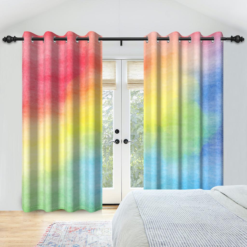 2Pcs/Set Colourful Gradient Window Curtain Bright Multicolor Blackout  Polyester Fabric Study Bedroom Living Room Decor Curtain
