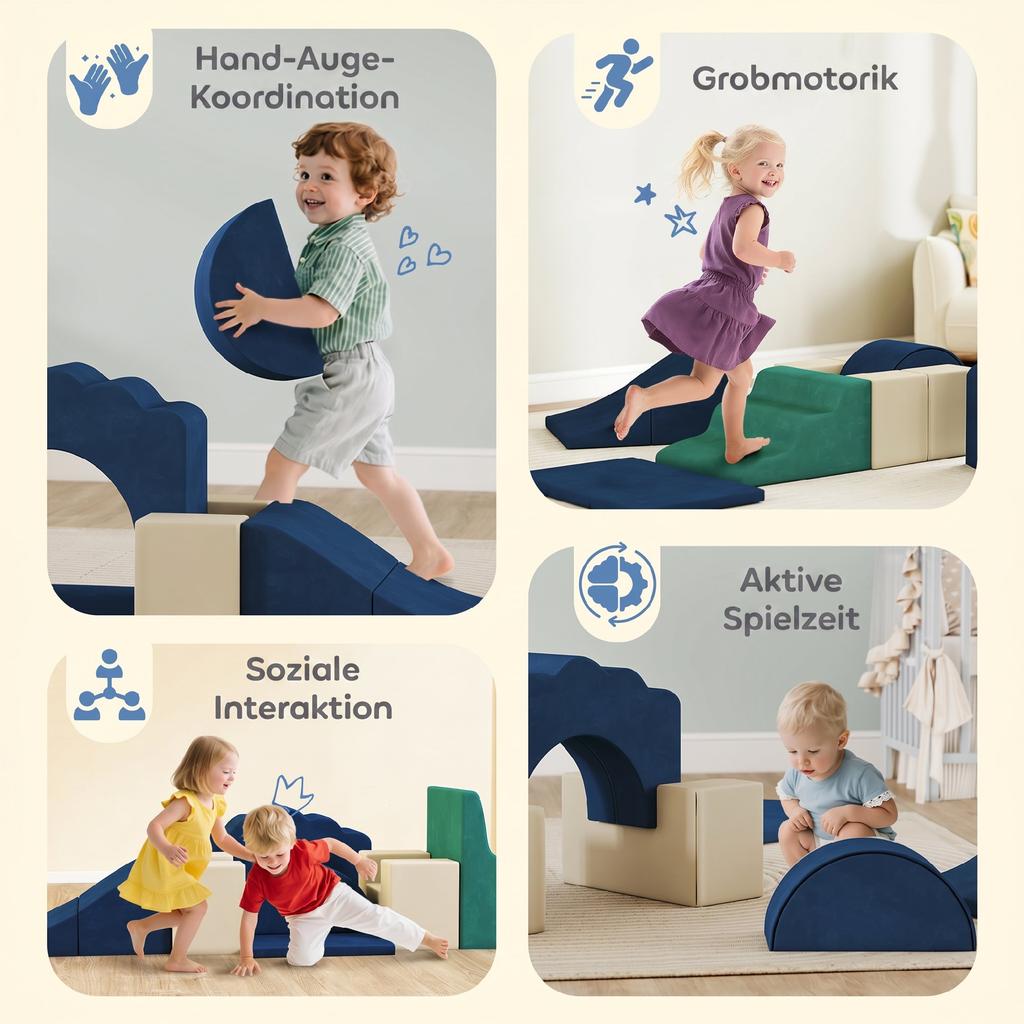 7-teiliges weiches Spielset für Kinder mit abnehmbarem Bezug, Baby Indoor Kletter- und Krabbel-Schaumstoffspielzeug für Kleinkinder, Dunkelblau