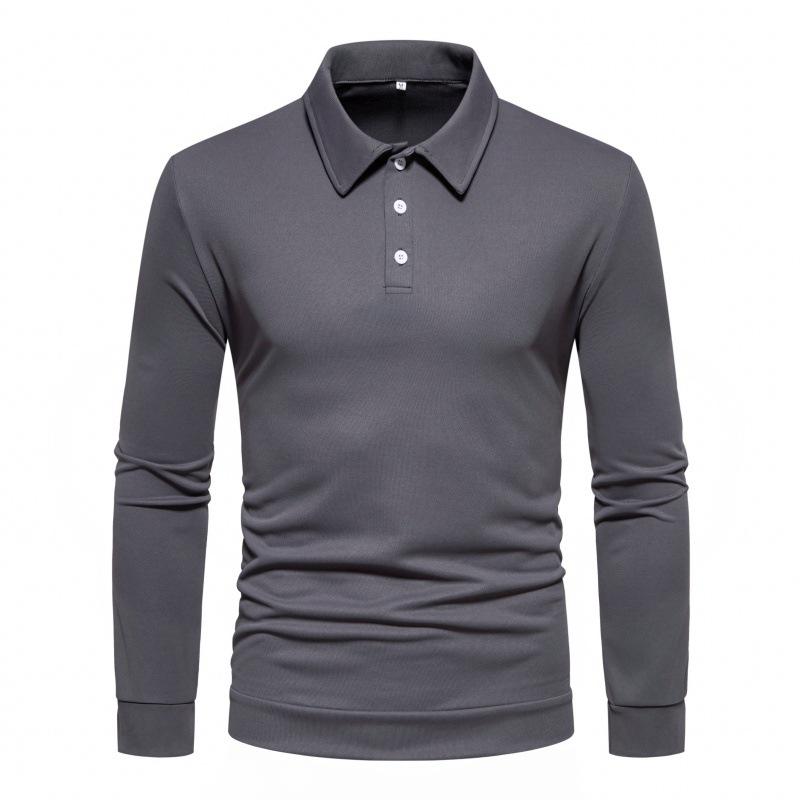 2025 Men s Plus Size Breathable Long-Sleeve Piqué Polo Shirt XXL темно-серого