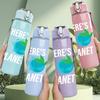 1PC Blue Earth Globe Print 750ml Color Plastic Sports Water Bottle Leakproof Flip Straw Lid Suitable for Sports Office Home Use