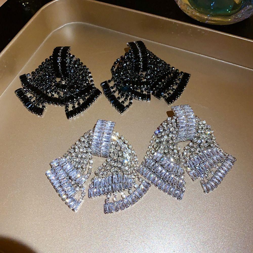 Crystal Bowknot Drop Earrings Tassel Exaggerated Earring Luxury Shining Rhinestone Earrings  Gift
