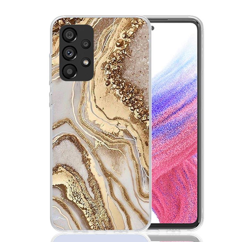 Fashion Gold Pink Geometric Marble Case Phone Cover for Samsung Galaxy A17 A16 A15 A14 A13 A56 A55 A54 A53 A36 A35 A34 A33 A26 A
