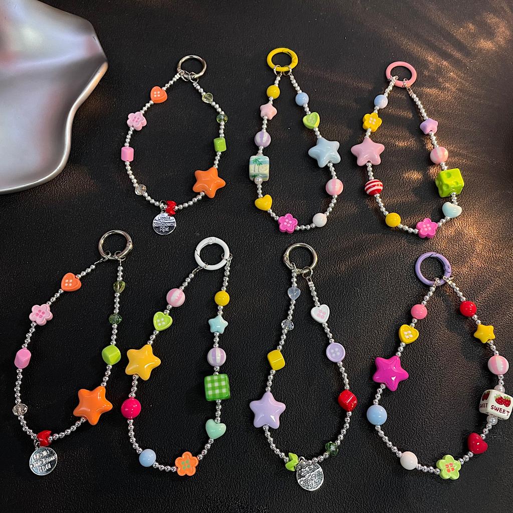 Colorful Dopamine Beaded Phone Chain Summer Wrist Strap Korean Ins Style Cute Accessory