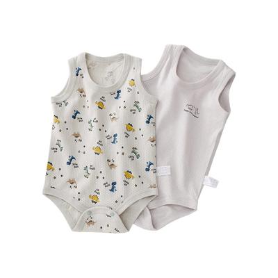 Baby Koi Baby Clothes 2 Piece Set Sleeveless Bodysuit Romper Underwear Mesh Pattern Summer Coverall Camisole Set 10 Boys Dinosaur Pattern 95CM