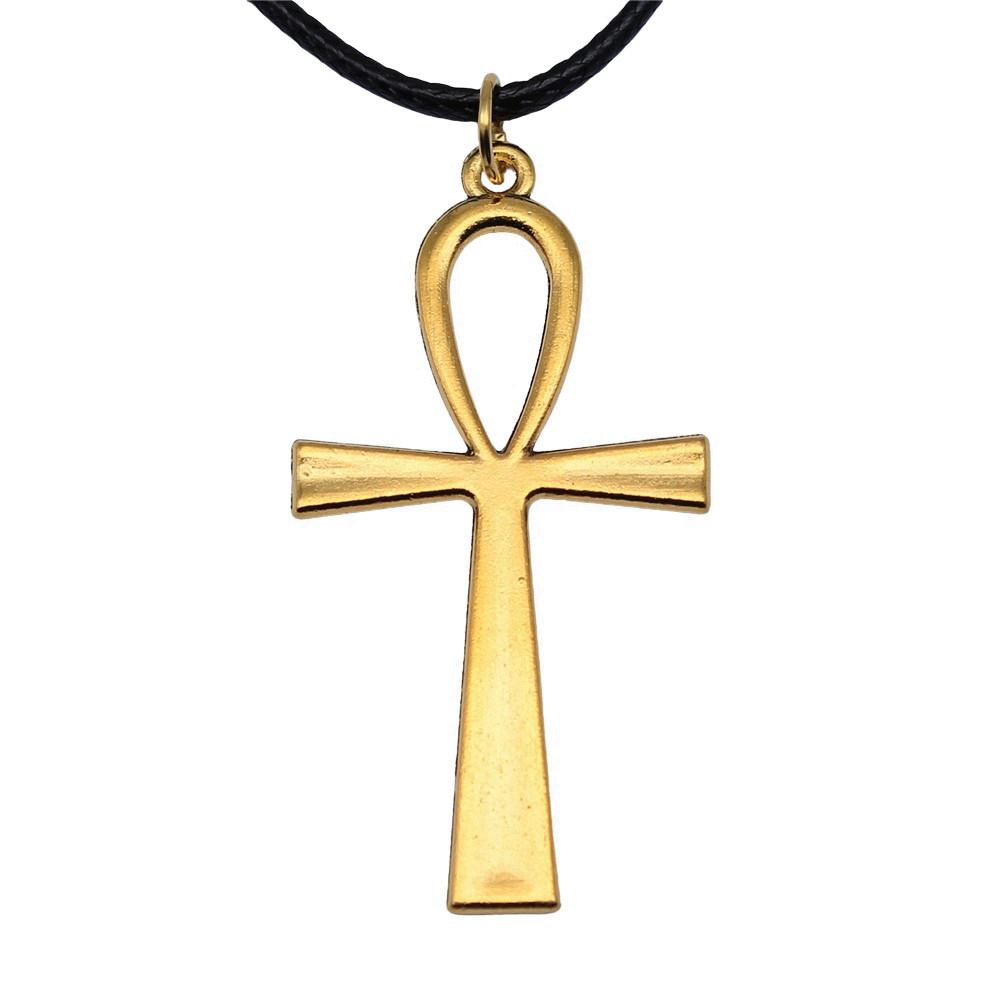 Ankh Cross Pendant Necklace Ancient Egyptian Symbol Gothic Jewelry With 45cm Leather Chain